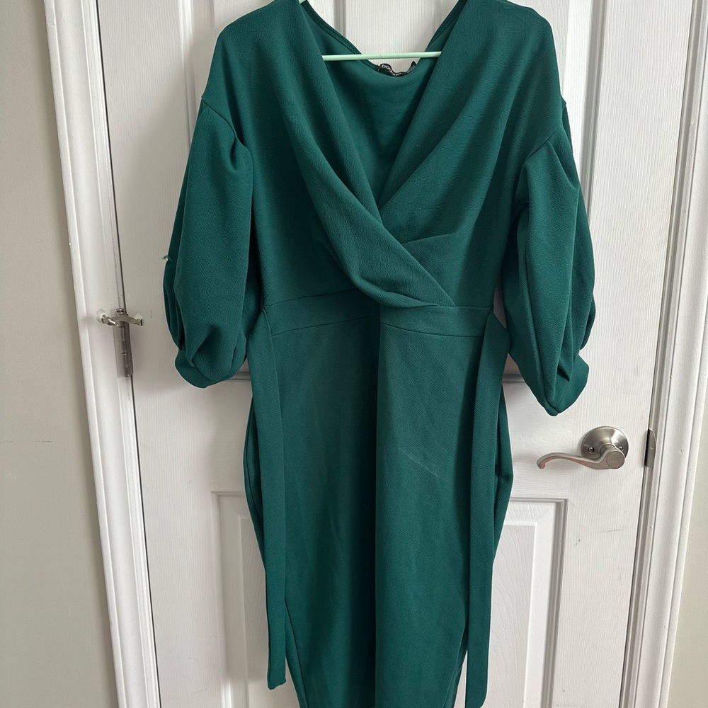 Off the shoulder green wrap dress